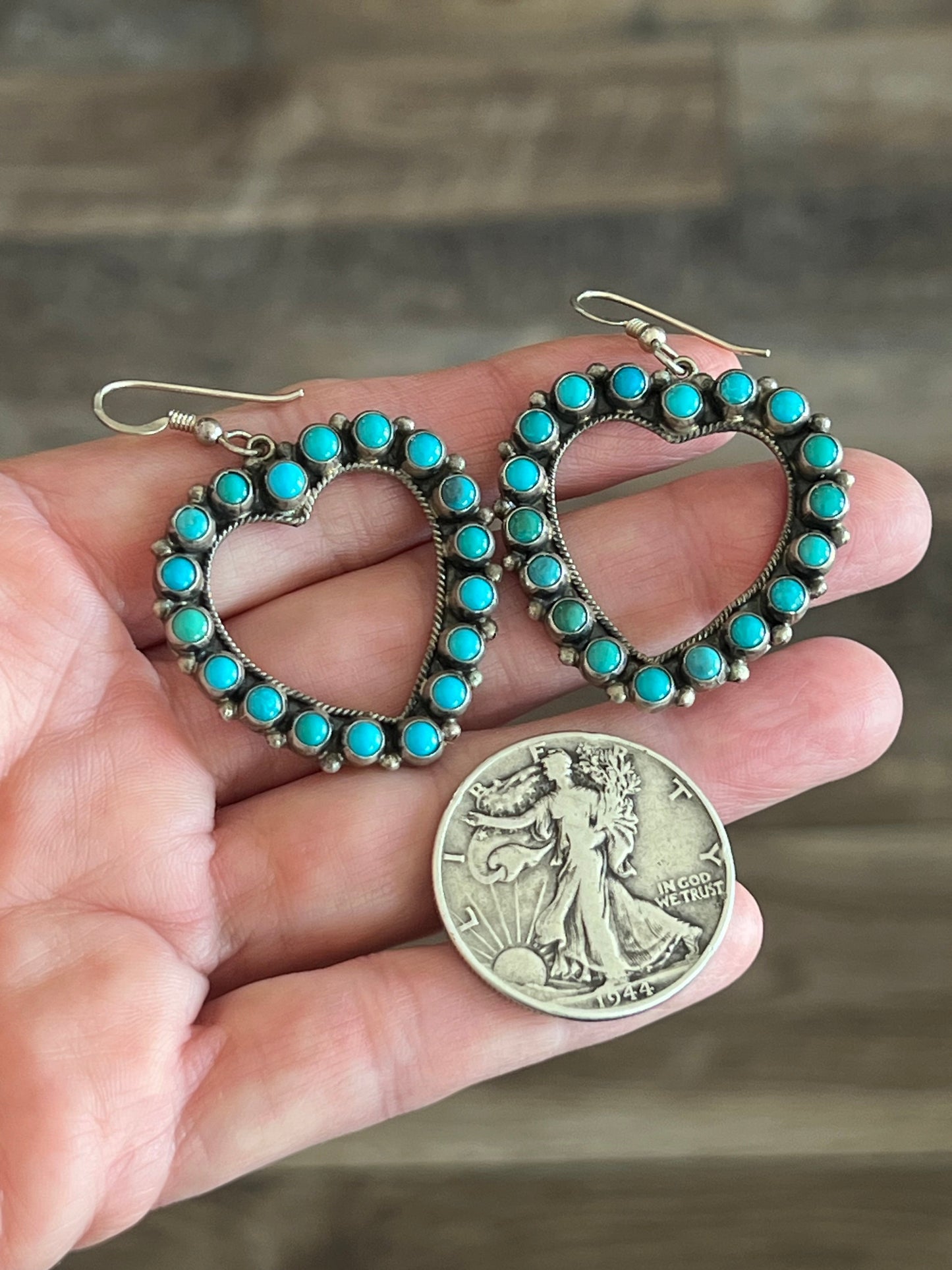 Don Lucas Sterling Silver and Kingman Turquoise Heart Earrings