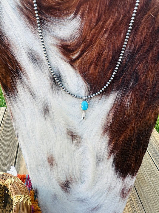 Handcrafted Turquoise & Sterling Silver Beaded Blossom Necklace