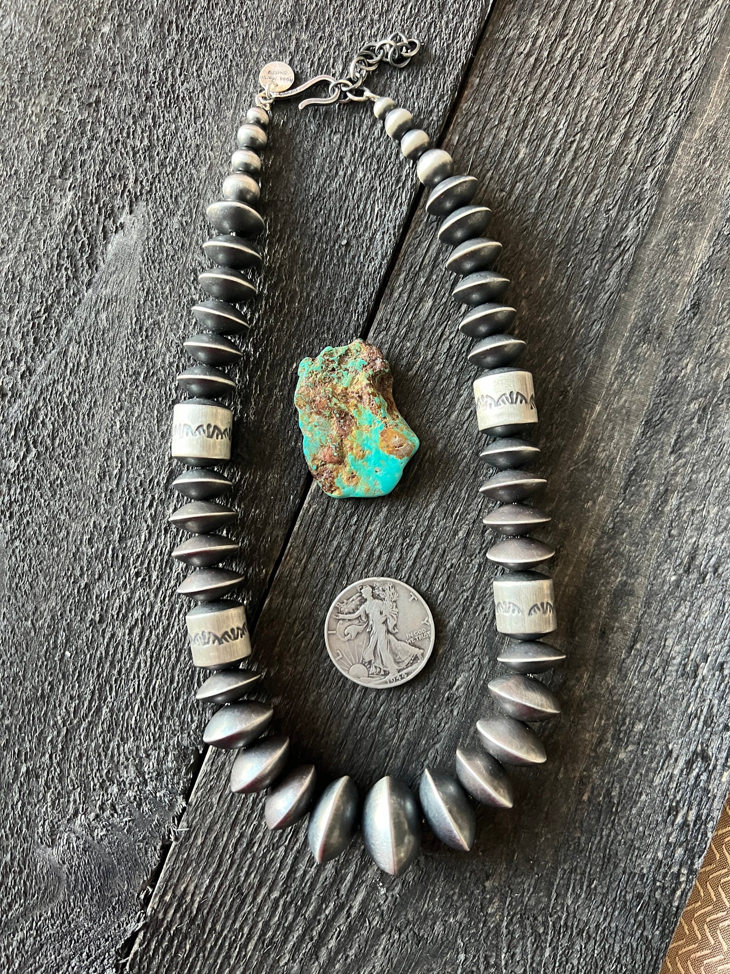 Handcrafted Sterling Silver Single Strand Beaded Statement Necklace by Rose Martin, 18” + 2”