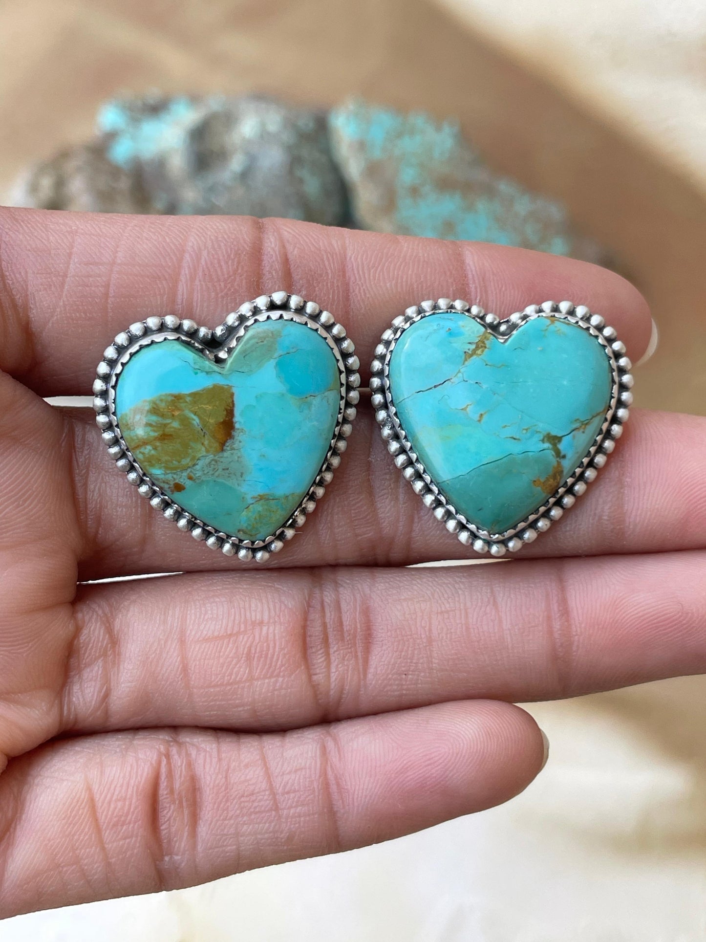 Handmade Turquoise and Sterling Silver Heart Post Earring