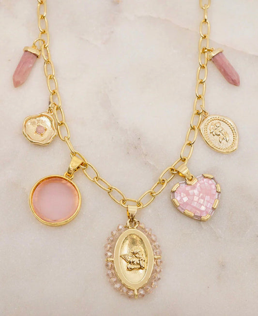 Pretty in Pink Charm 14k Gold Plated Necklace
