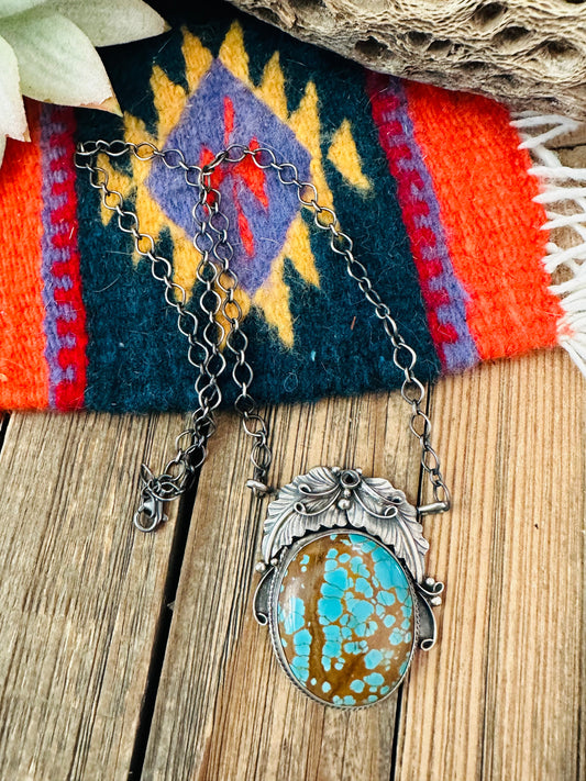 Handcrafted Sterling Silver & Number 8 Turquoise Necklace