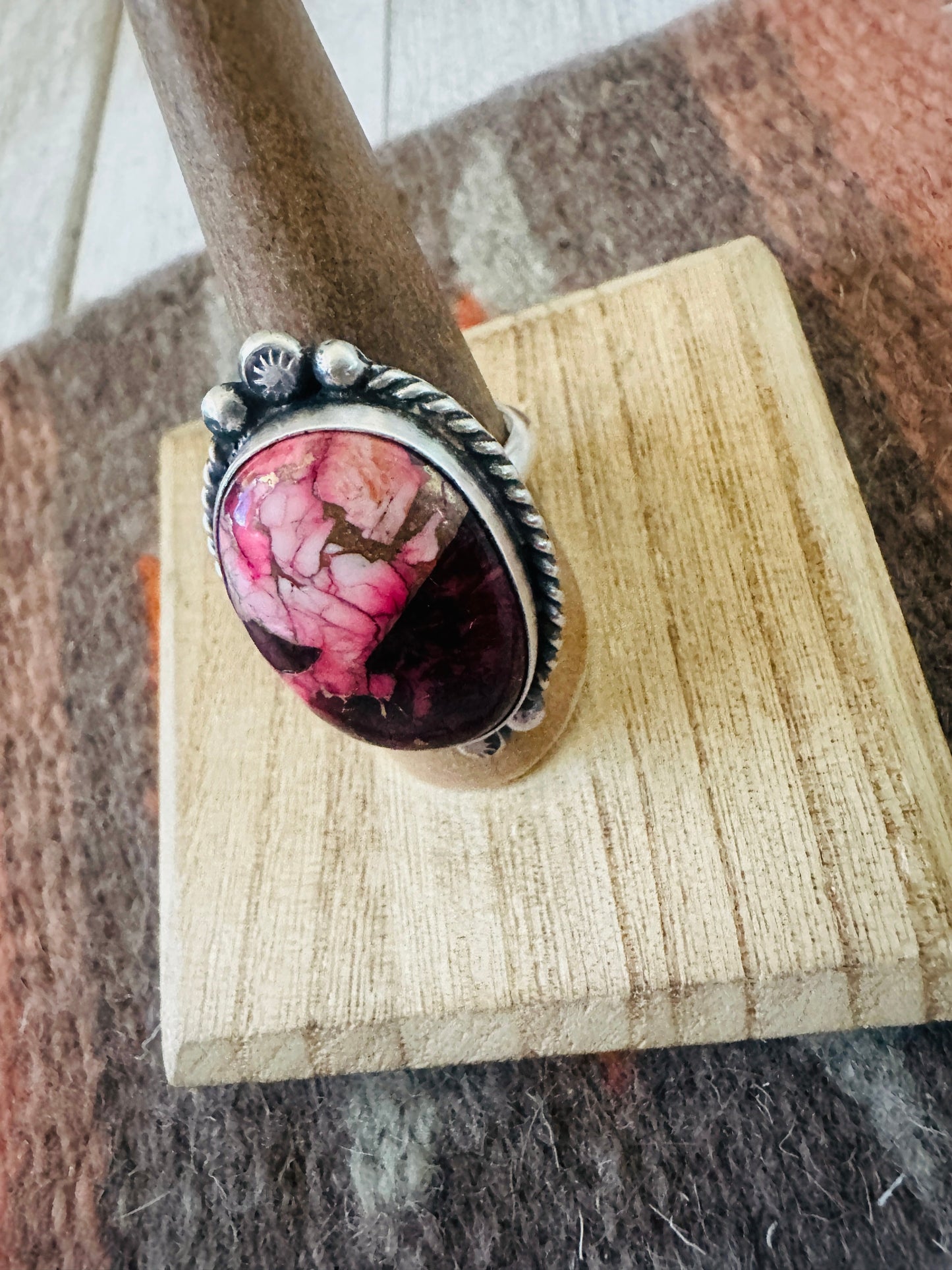 Handcrafted Sterling Silver & Rose Dahlia Adjustable Ring