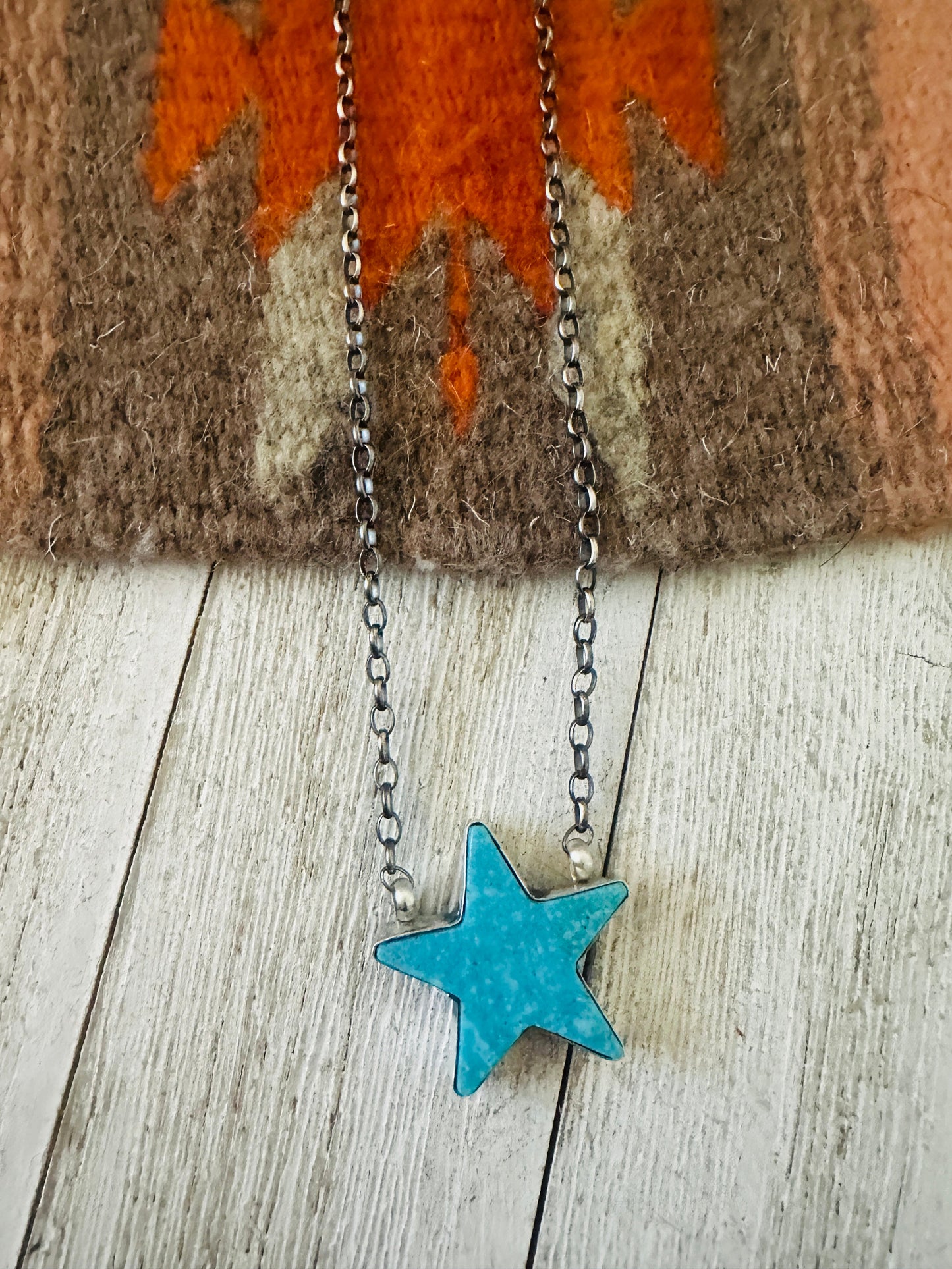 Handcrafted Sterling Silver & Turquoise Star Necklace- Blue