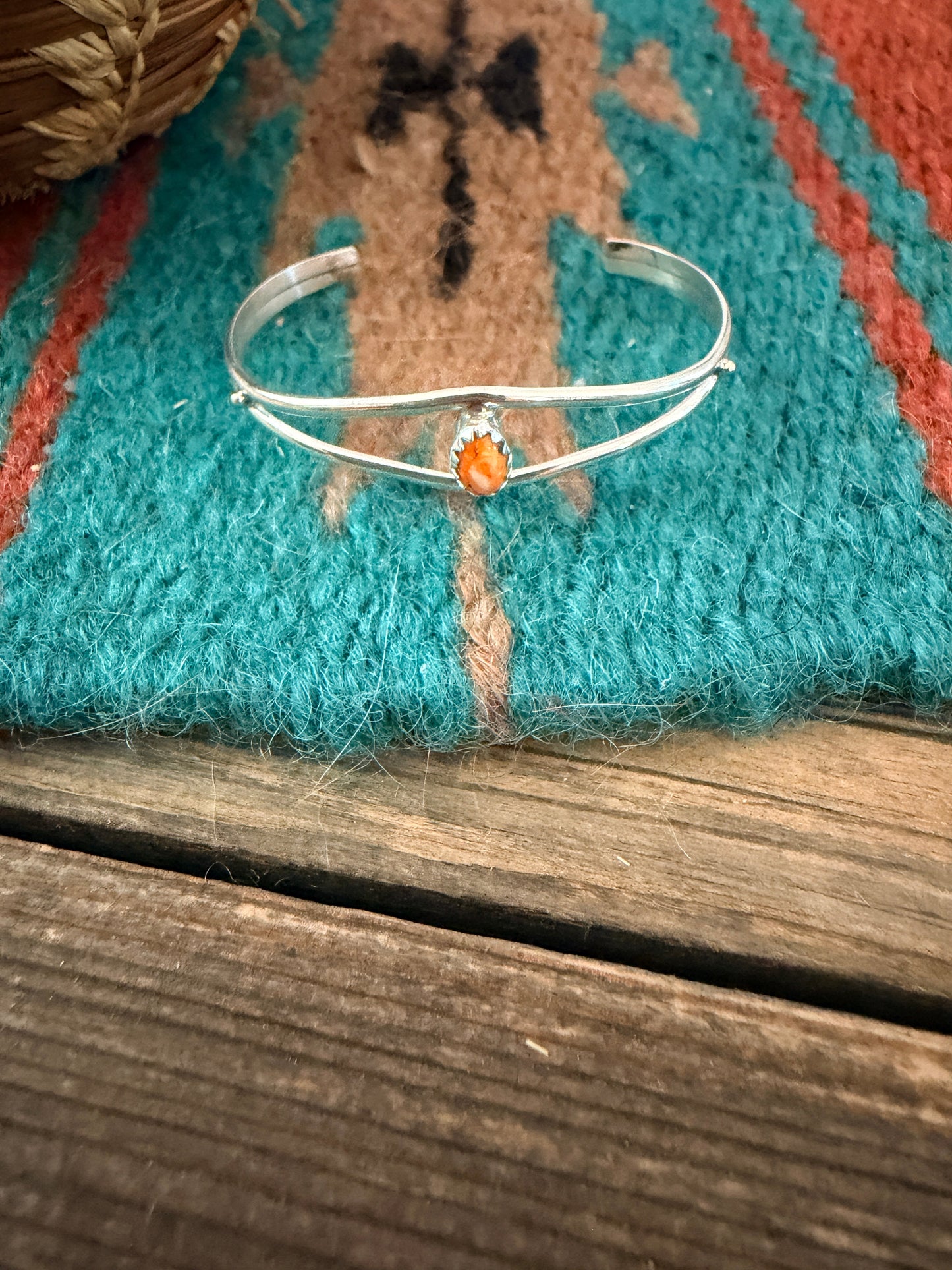 Handcrafted Orange Spiny & Sterling Silver Baby Cuff Bracelet