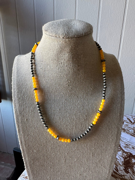 Handmade Handcrafted Pearl Style Sterling Silver, Orange Fire Opal Beaded Necklace