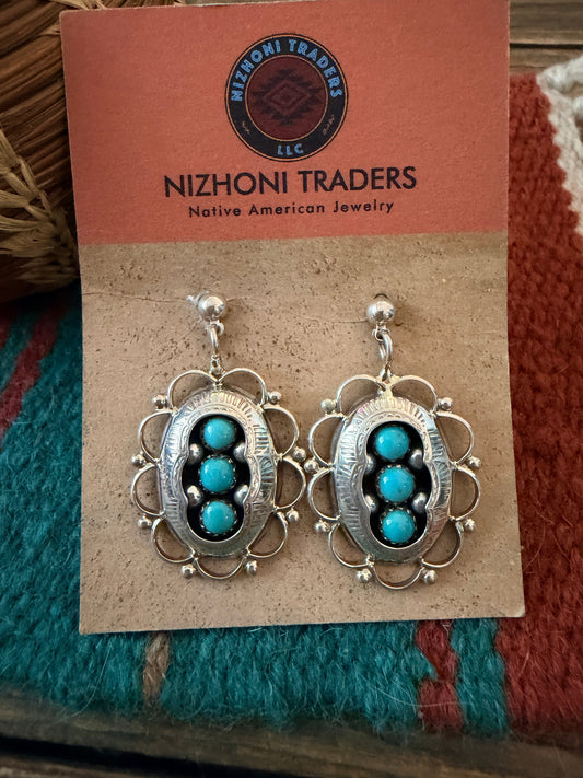 Handcrafted Old Pawn Sterling Silver & Turquoise Dangle Earrings