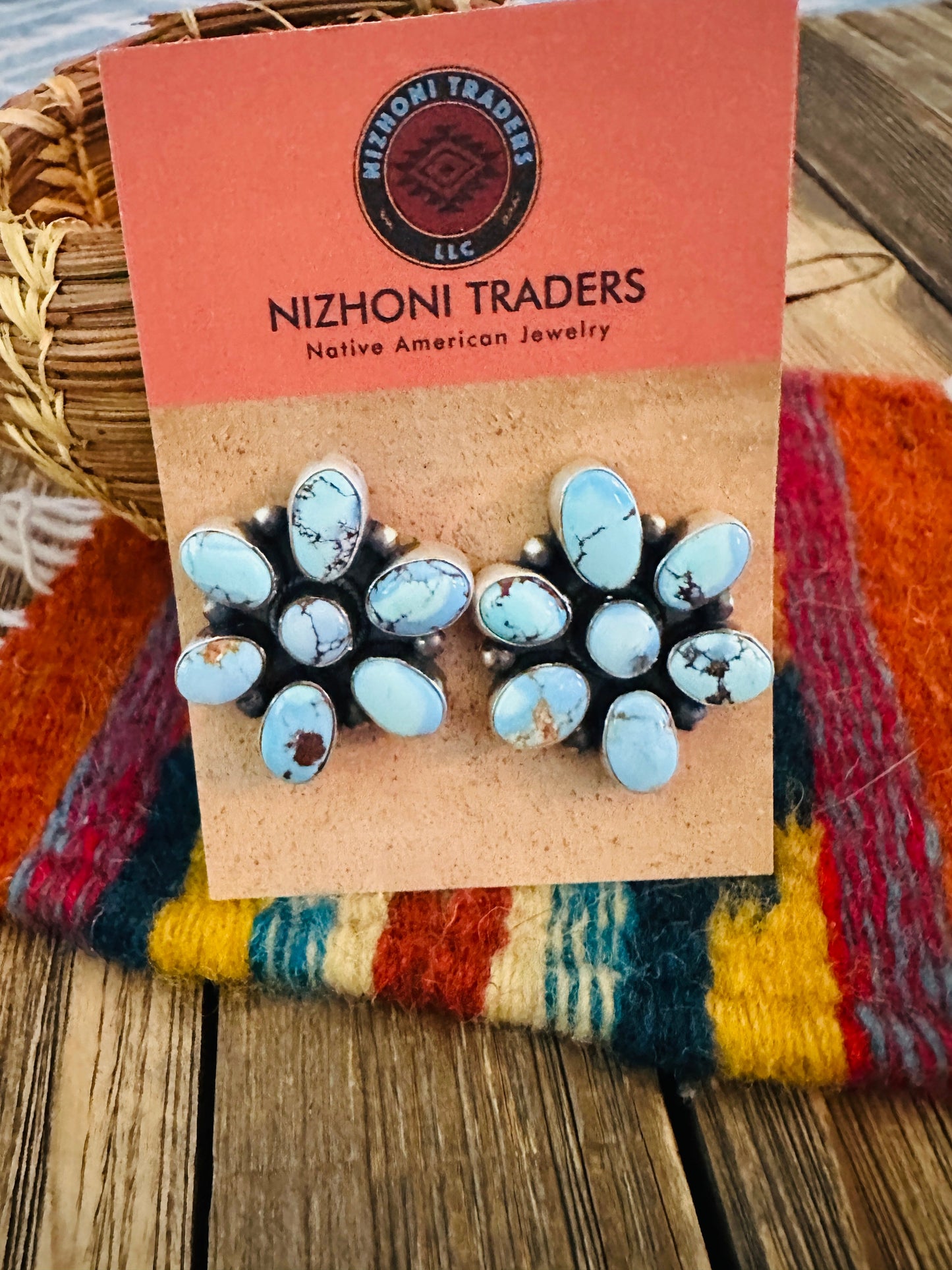 Handcrafted Golden Hills Turquoise & Sterling Silver Cluster Post Earrings