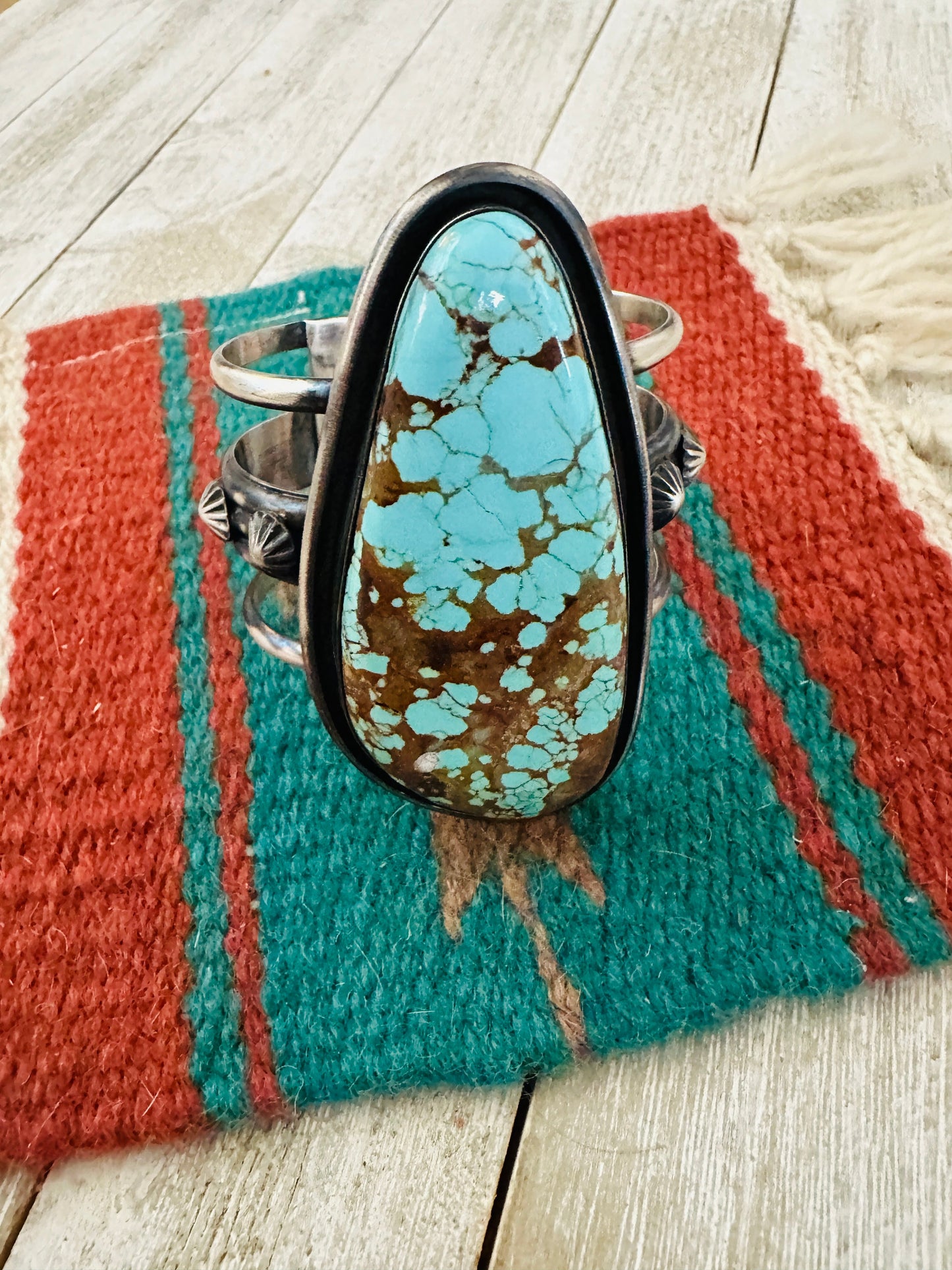 Handcrafted Sterling Silver & Number 8 Turquoise Cuff Bracelet by Chimney Butte