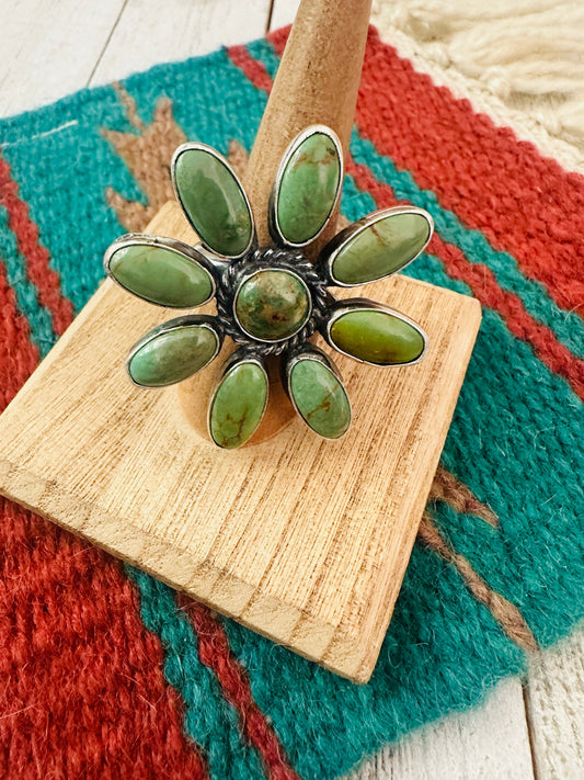 Handcrafted Sterling Silver & Turquoise Adjustable Flower Ring