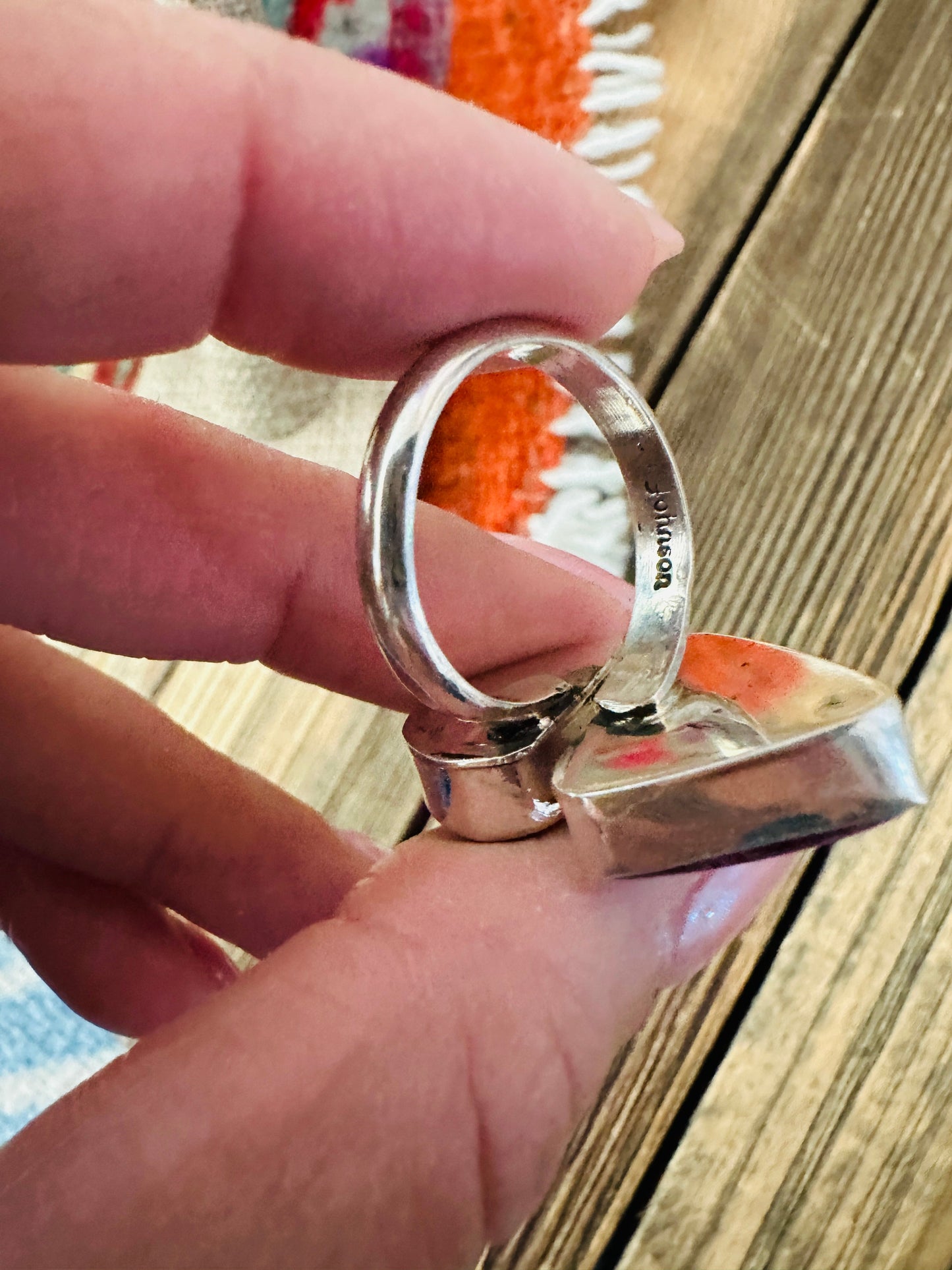 Handcrafted Purple Spiny Oyster & Sterling Silver Adjustable Ring