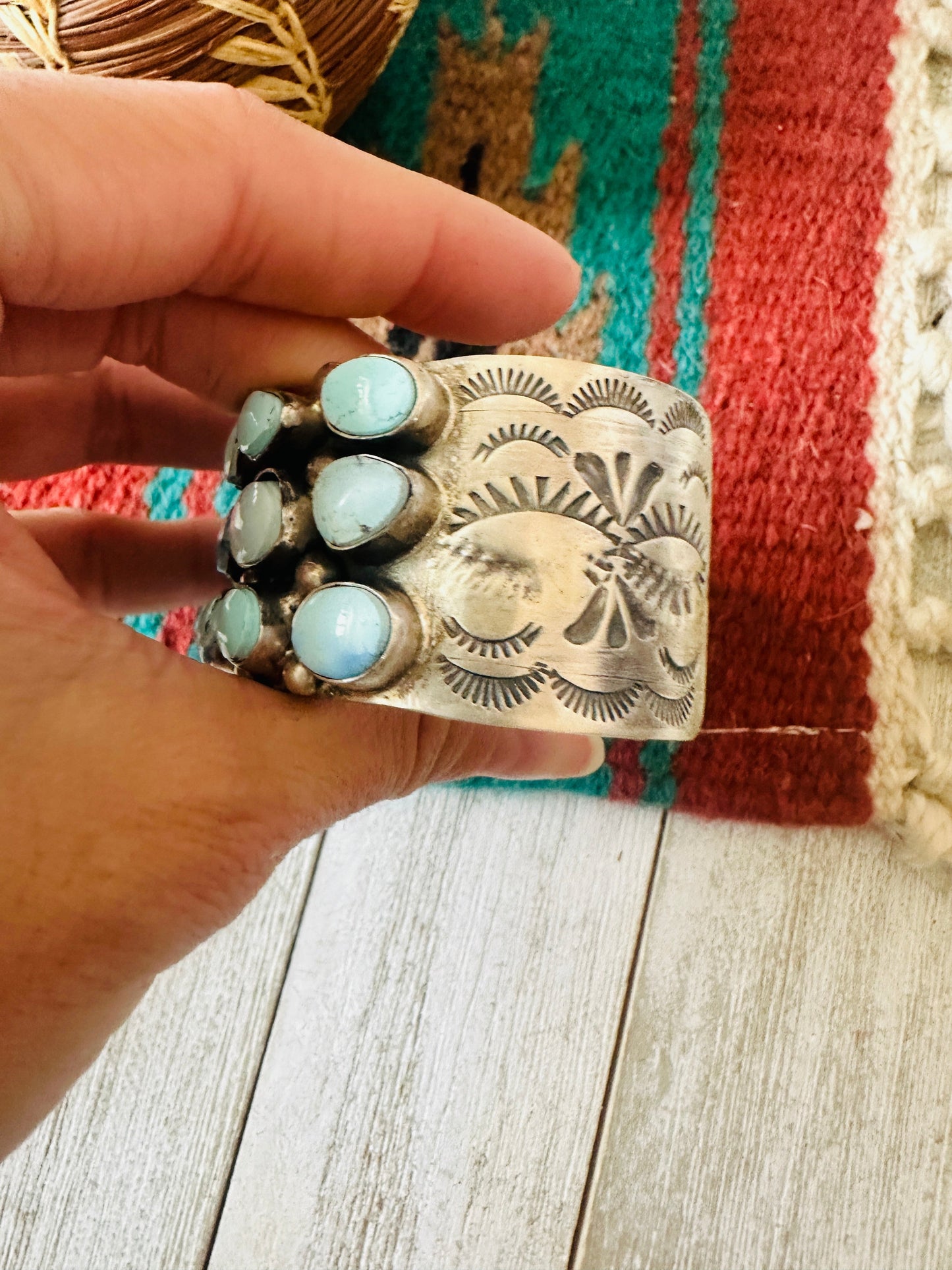 Sterling Silver & Golden Hills Turquoise Cluster Cuff Bracelet /
