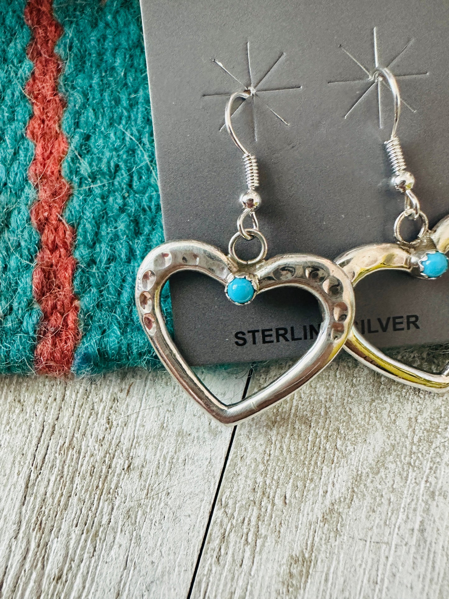 Handcrafted Turquoise & Sterling Silver Heart Dangle Earrings