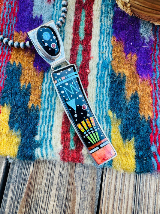 Handcrafted Sterling Silver & Multi Stone Inlay Pendant by Matthew Jack