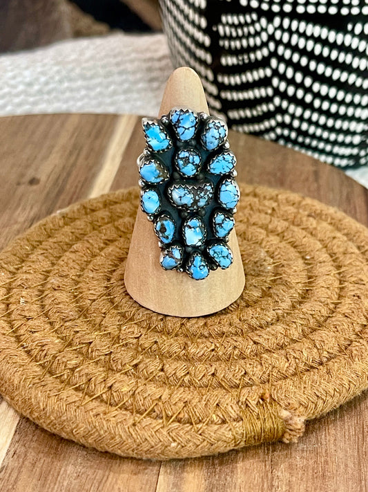 Gorgeous Handmade Sterling Silver & Golden Hills Turquoise Adjustable Cluster Ring