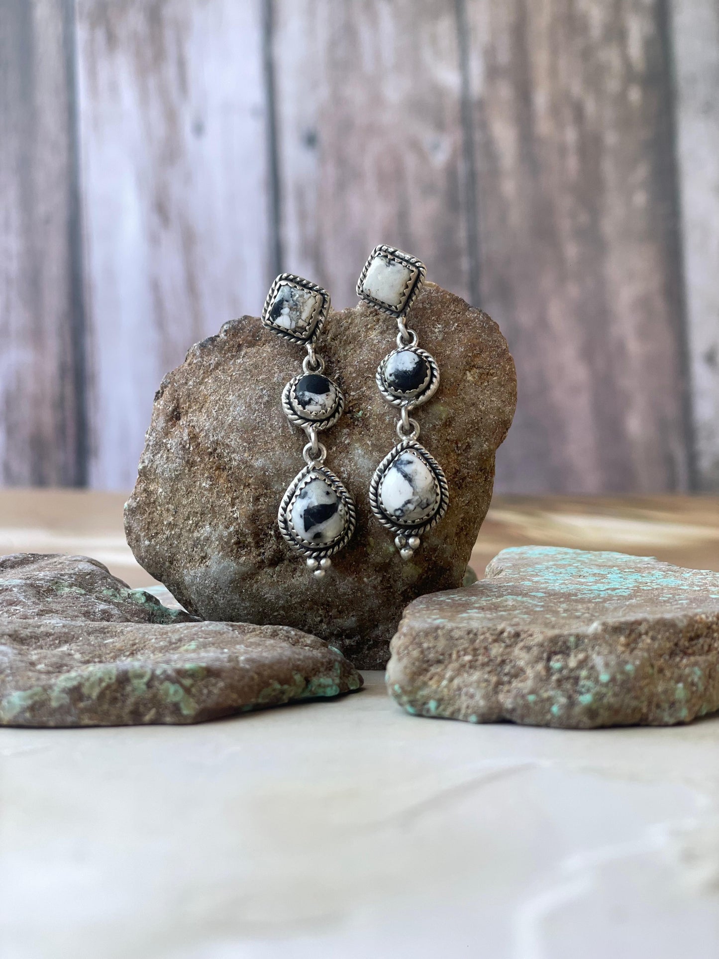 Handmade White Buffalo & Sterling Silver Dangle Earrings