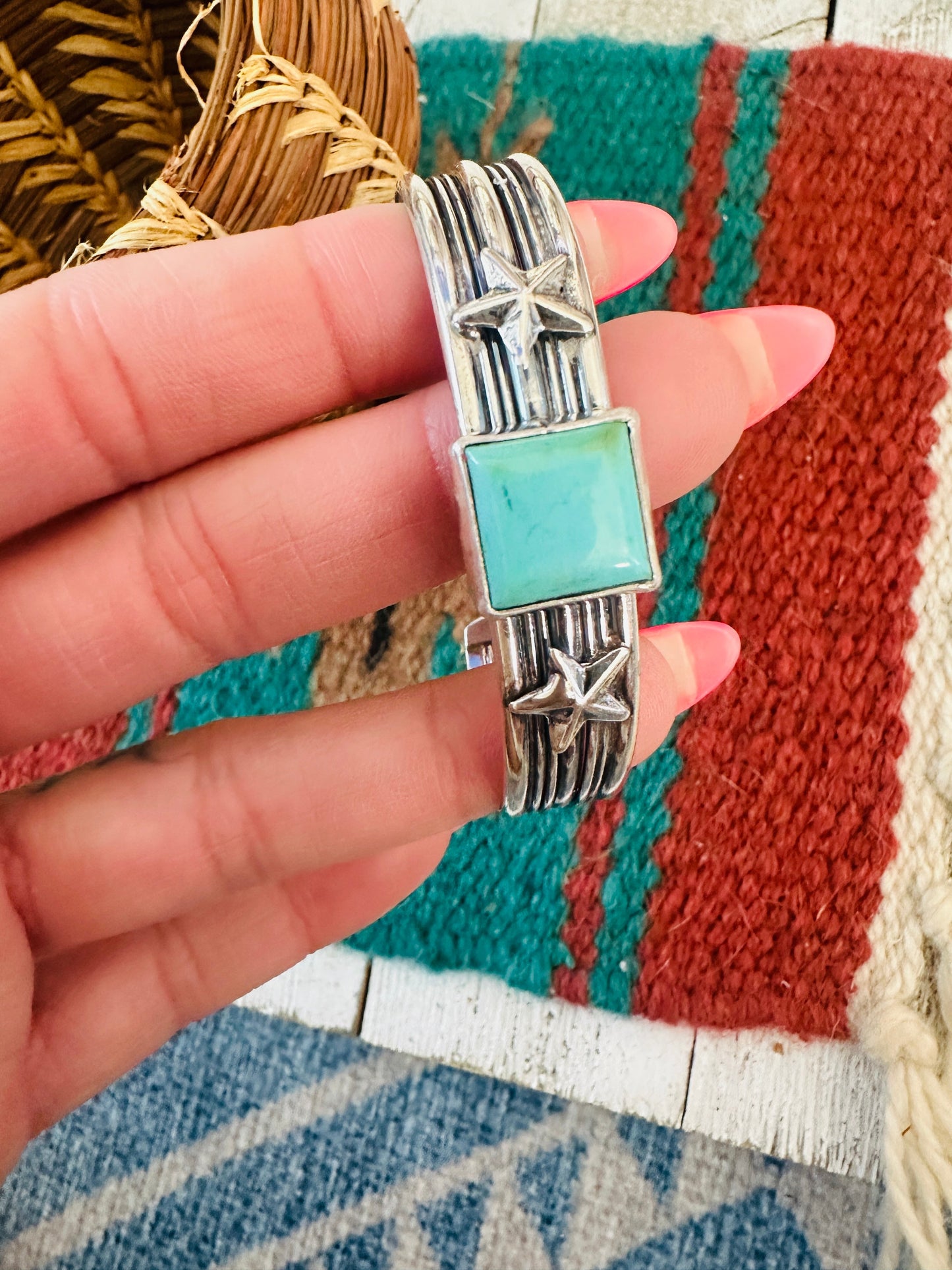 Handcrafted Sterling Silver & Turquoise Star Cuff Bracelet