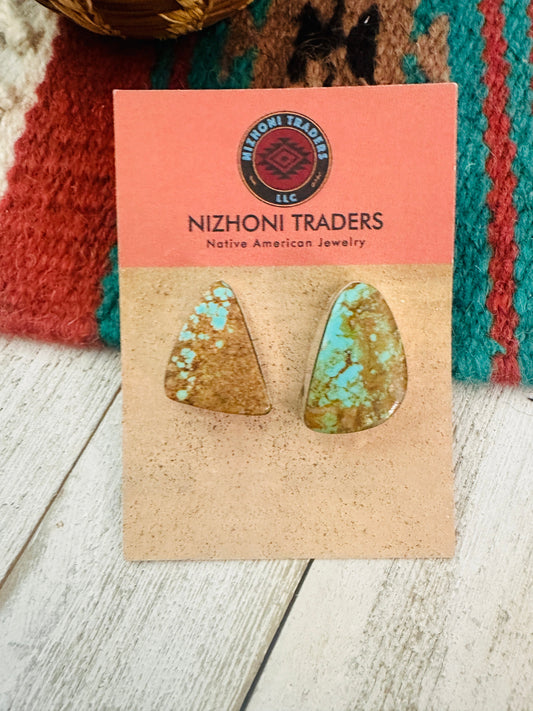 Handcrafted Number 8 Turquoise & Sterling Silver Post Earrings