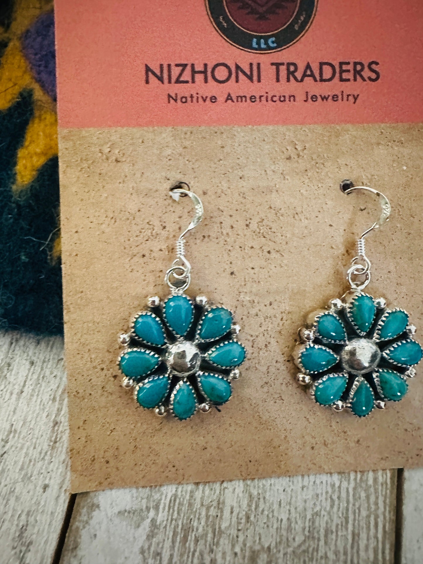 Handcrafted Sterling Silver & Turquoise Cluster Dangle Earrings