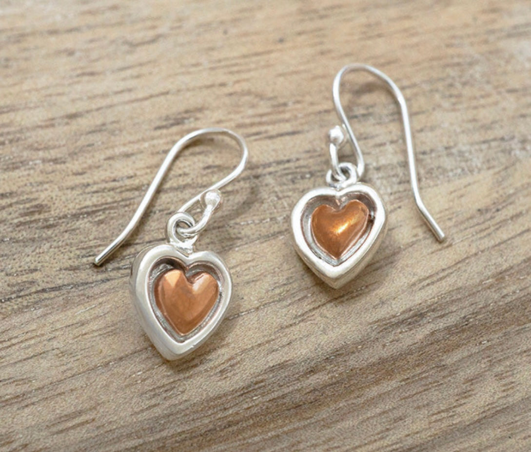 Copper & Sterling Silver Heart Earrings