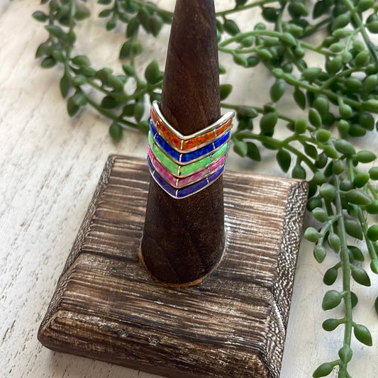 Handcrafted Sterling Silver Multistone 5 Row Inlay Ring