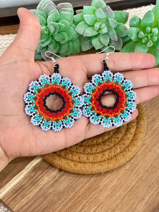 Handmade In Mexico Sterling Silver , Multi Color Dangle Beaded Earrings