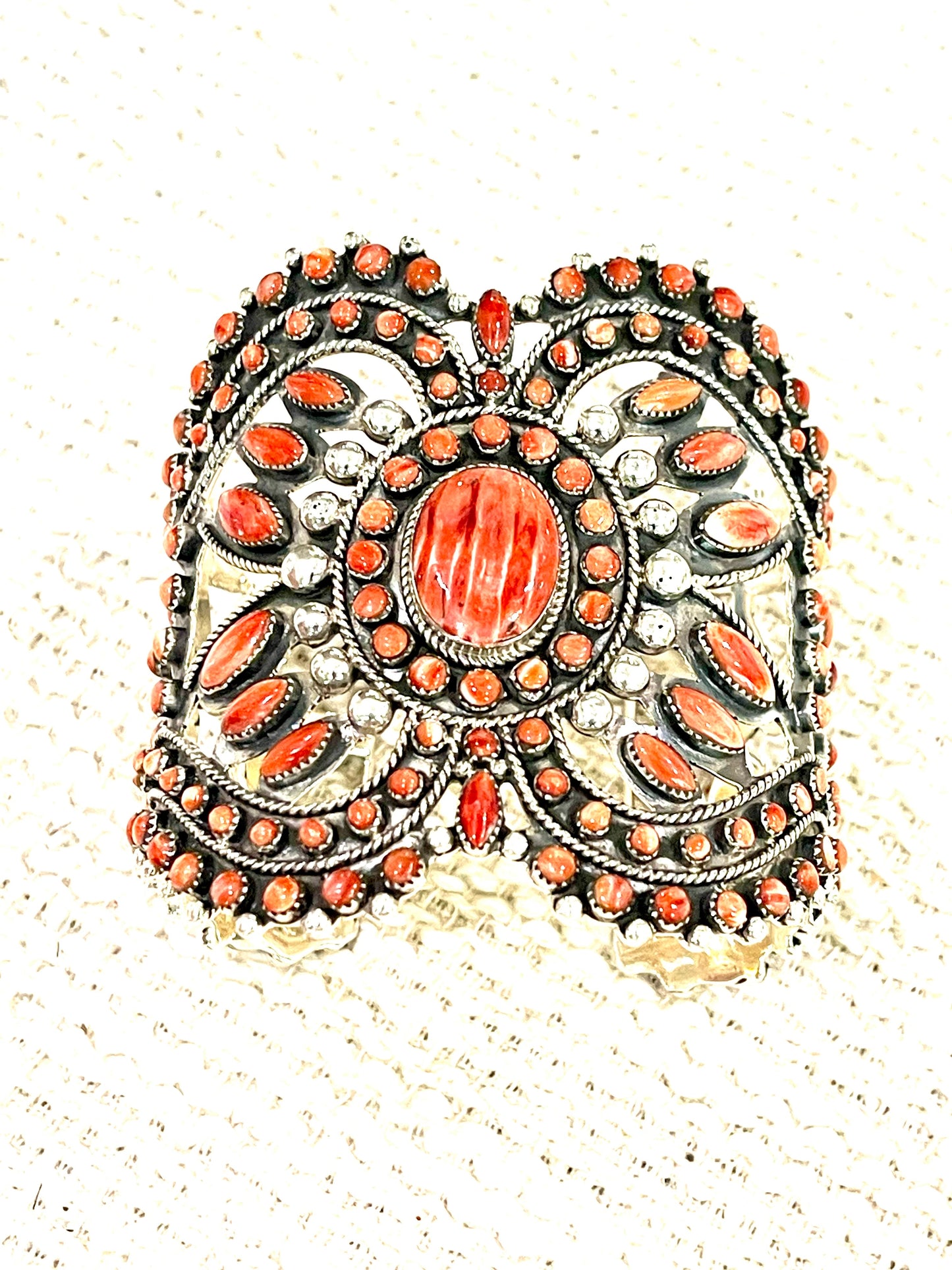 Gorgeous Handmade Sterling Silver & Red Spiny Cuff
