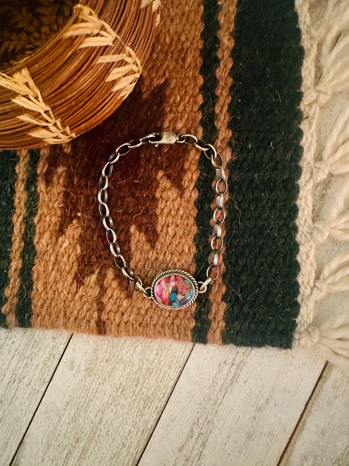 Handcrafted Pink Dream Mojave & Sterling Silver Link  Bracelet