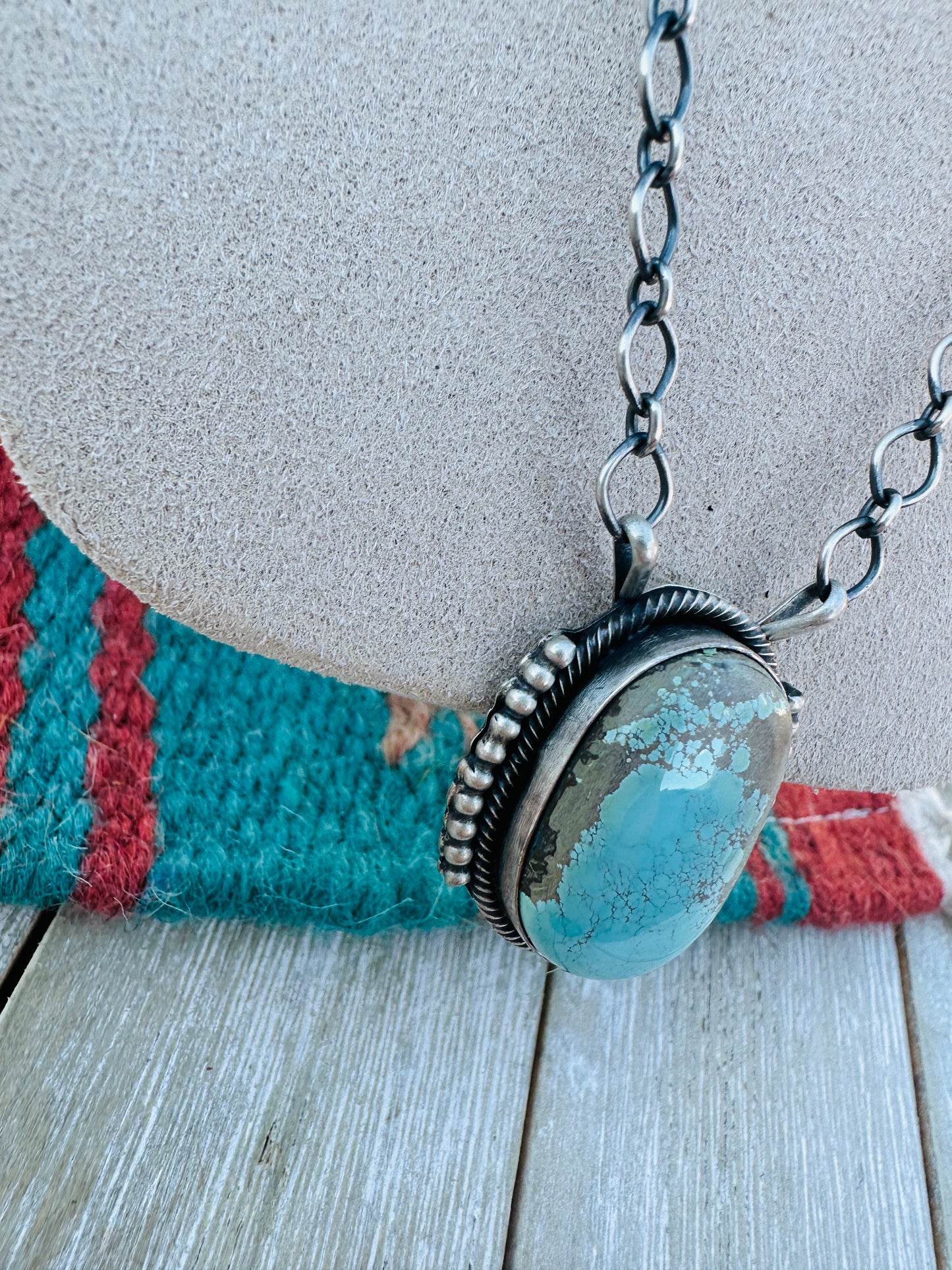 Handcrafted Sterling Silver 18” Link Chain & Turquoise Necklace