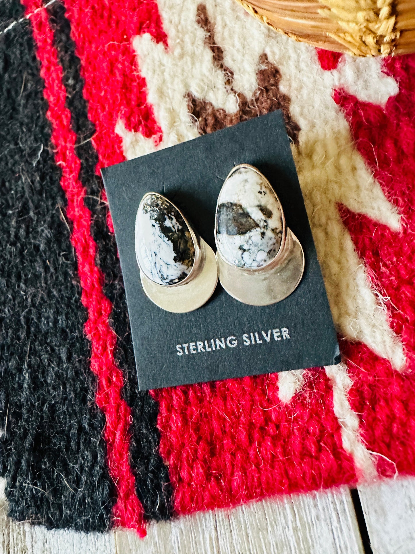 Handcrafted White Buffalo & Sterling Silver Post Earrings