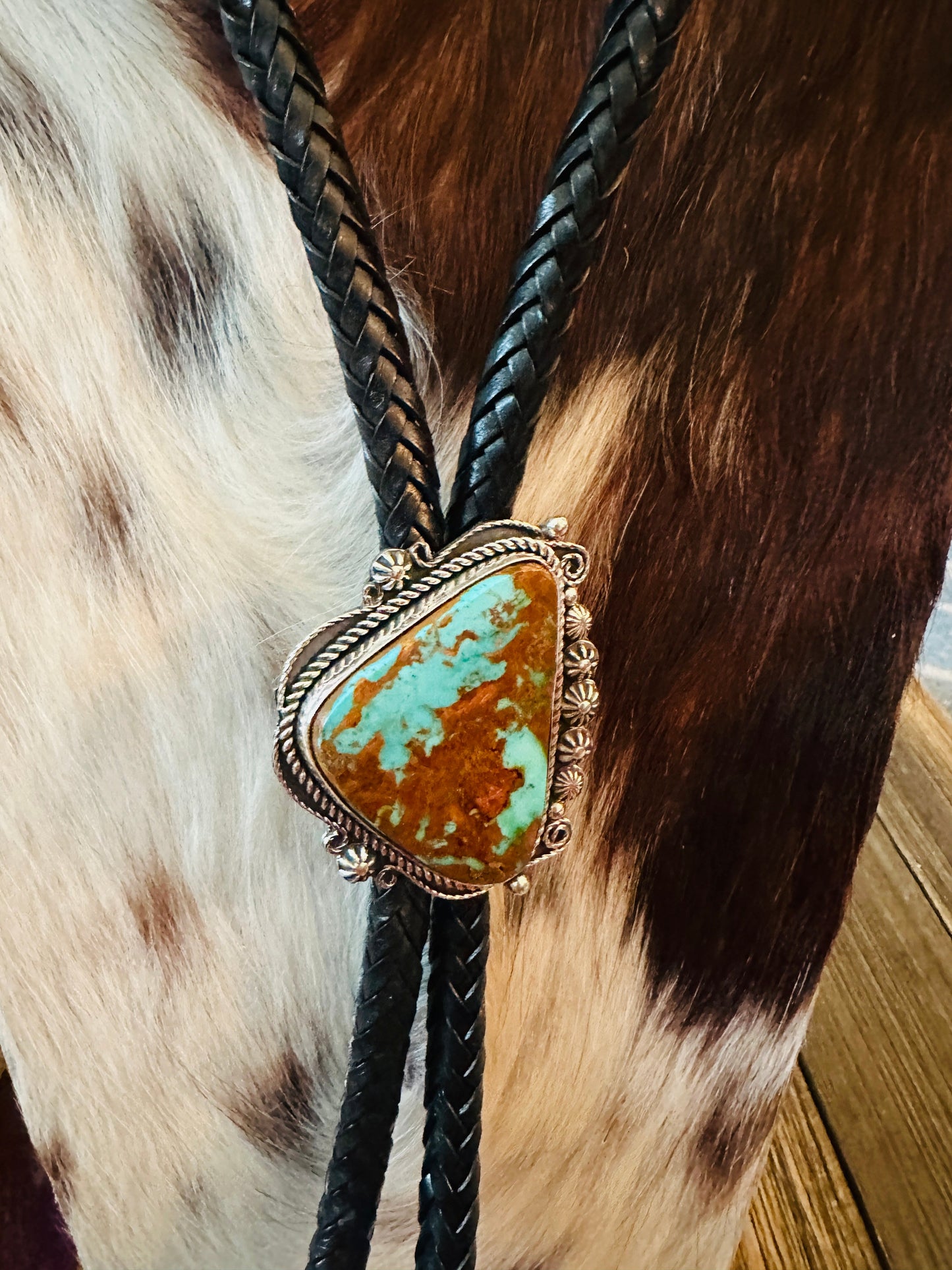 Handcrafted Sterling Silver & Pilot Mountain Turquoise Bolo Tie by Rosella Paxson