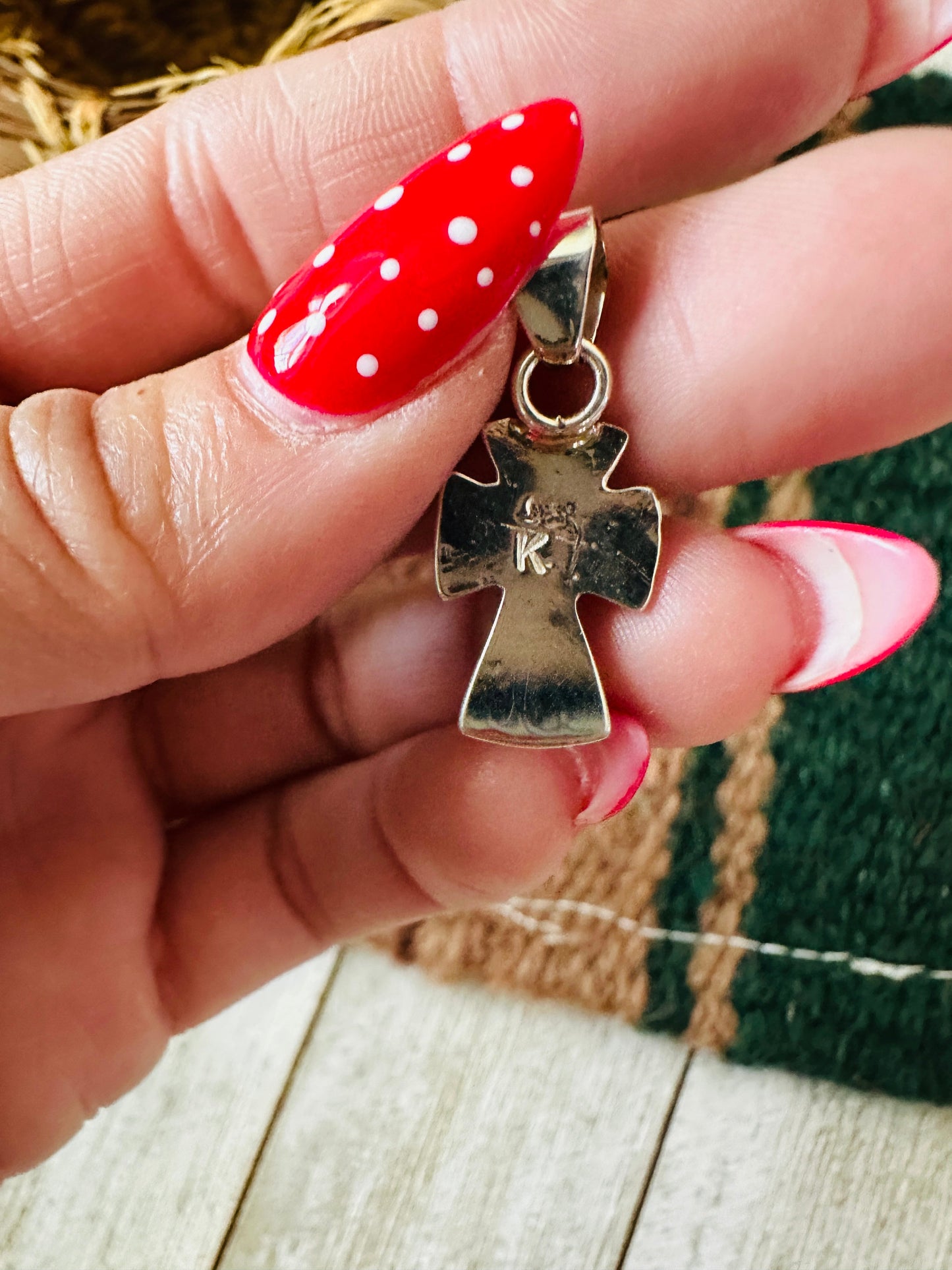 Handcrafted Turquoise & Sterling Silver Mini Cross Pendant