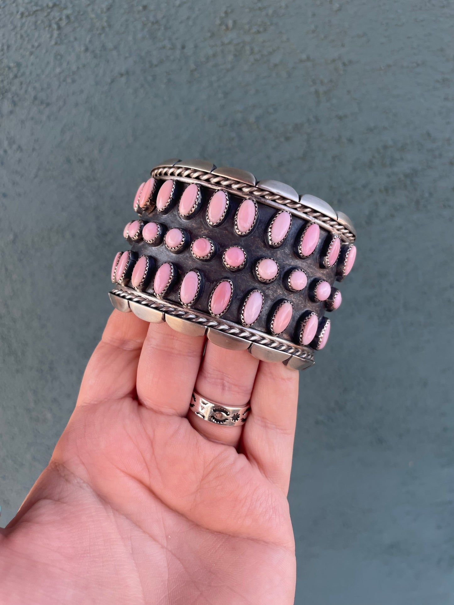 The Barbie Cuff Navajo Pink Conch & Sterling Silver Cuff Bracelet Signed