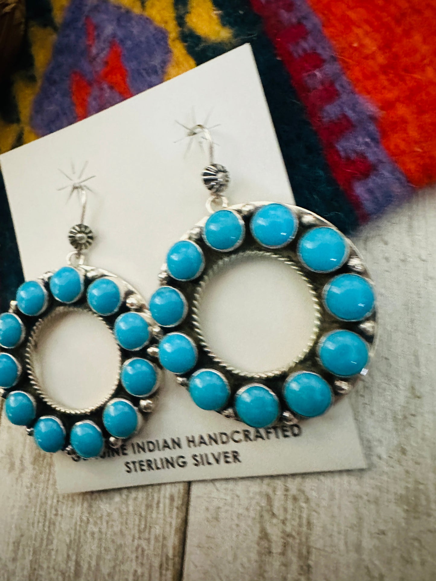 Handcrafted  Sterling Silver & Sleeping Beauty Turquoise Cluster Dangle Earrings