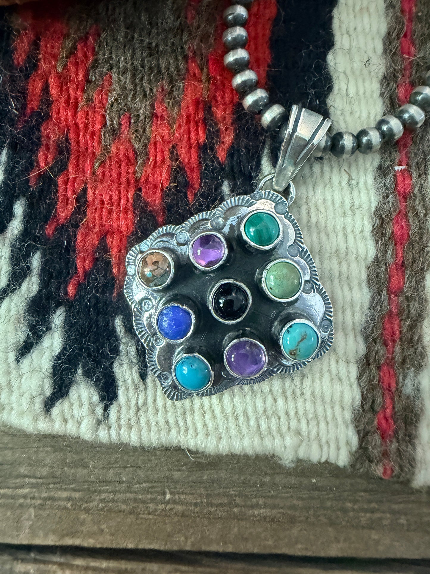 Handcrafted Sterling Silver and Multi Stone Cluster Bear Pendant by Tina Benally
