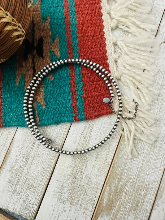 Navajo Sterling Silver Beaded Wrap Choker Necklace