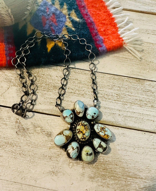Handcrafted Sterling Silver & Golden Hills Turquoise Cluster Necklace