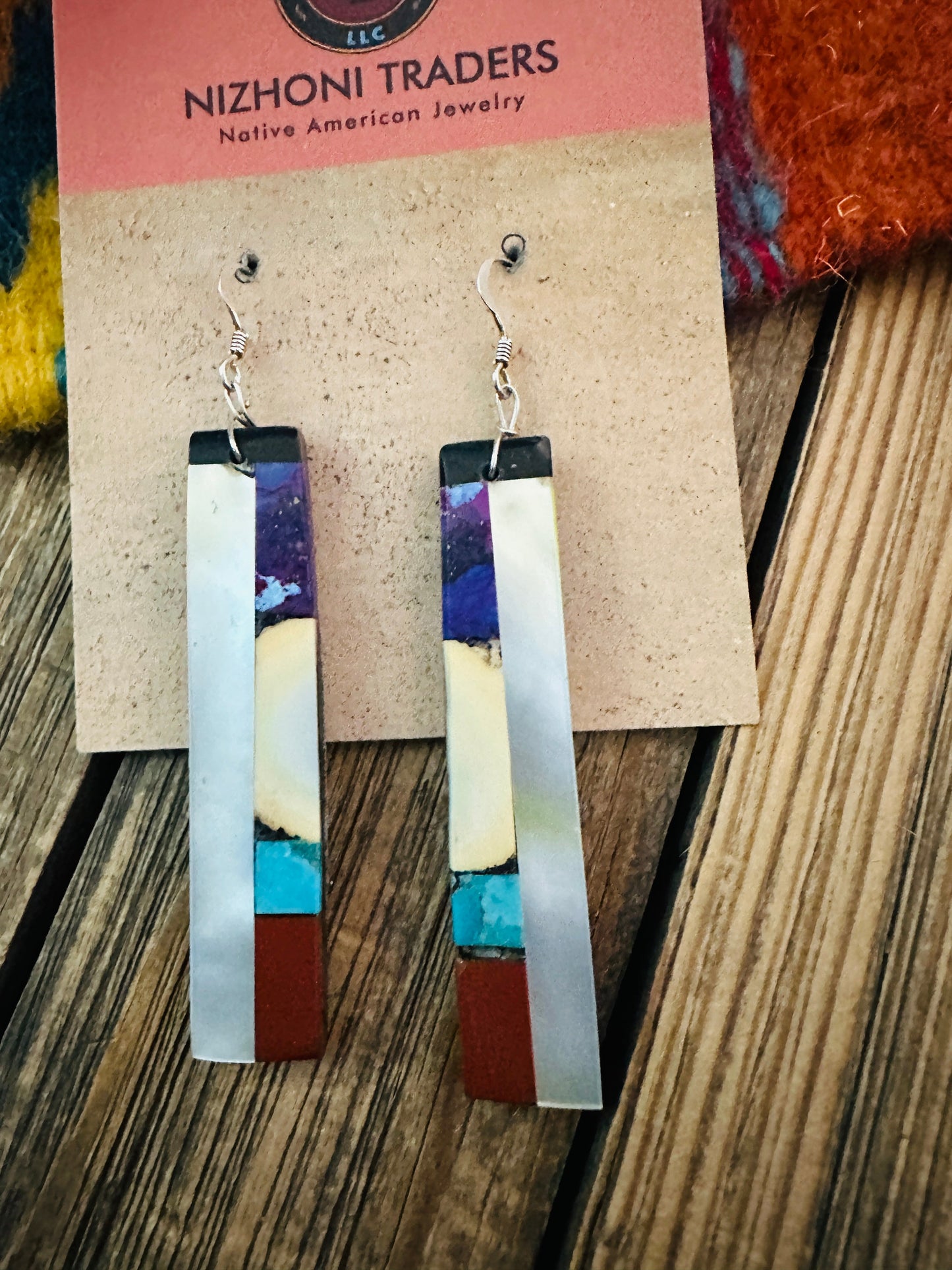 Handcrafted Multi Stone Inlay Slab Dangle Earrings