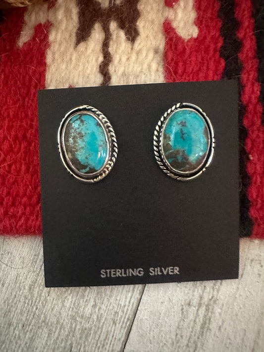Handcrafted Kingman Turquoise & Sterling Silver Post Earrings