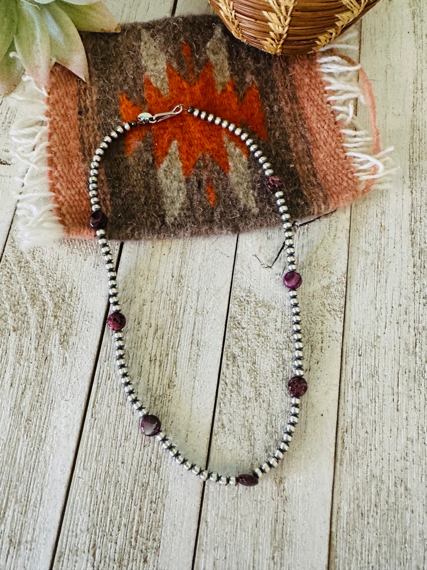 Handcrafted Purple Spiny & Sterling Silver Pearl Beaded 18” Necklace