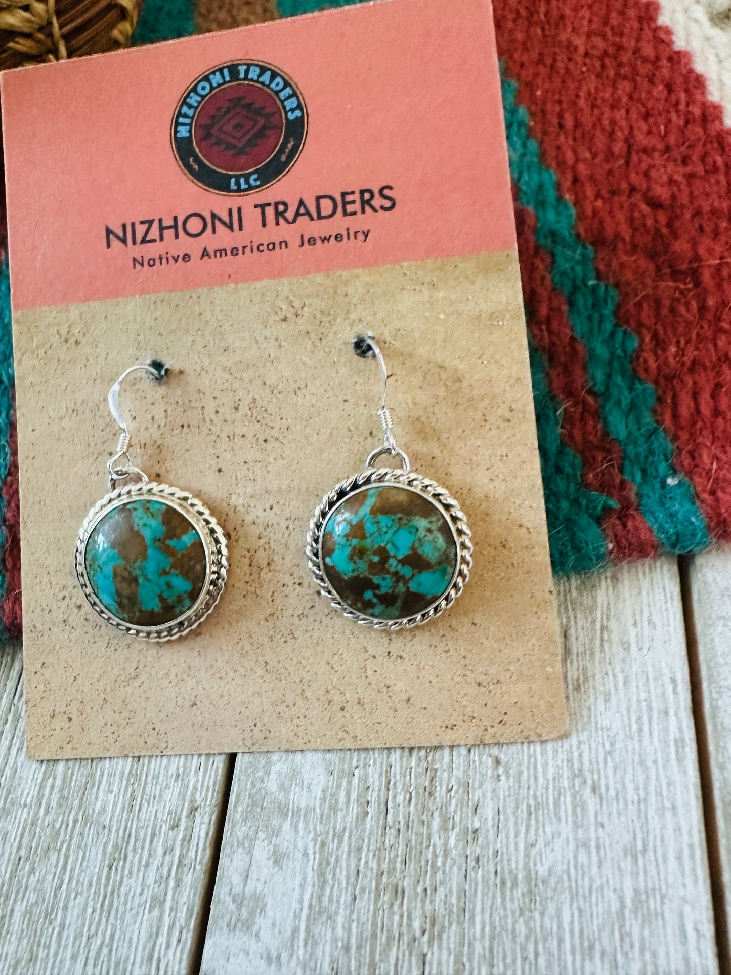 Handcrafted Turquoise & Sterling Silver Circle Dangle Earrings