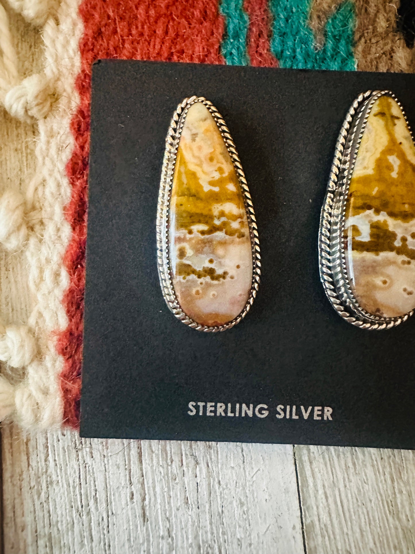 Handcrafted Jasper Sterling Silver Post Earrings Signed