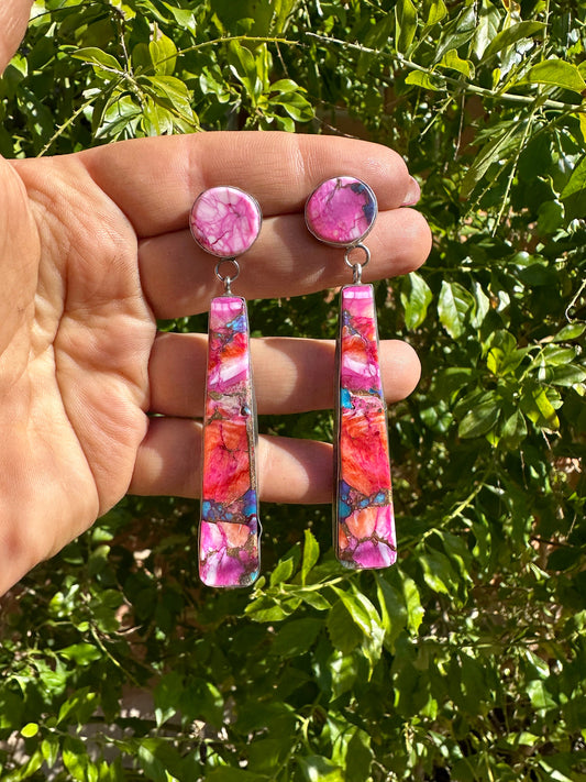 Handcrafted Pink Dream Mojave & Sterling Silver Dangles Earrings By Jacqueline Silver