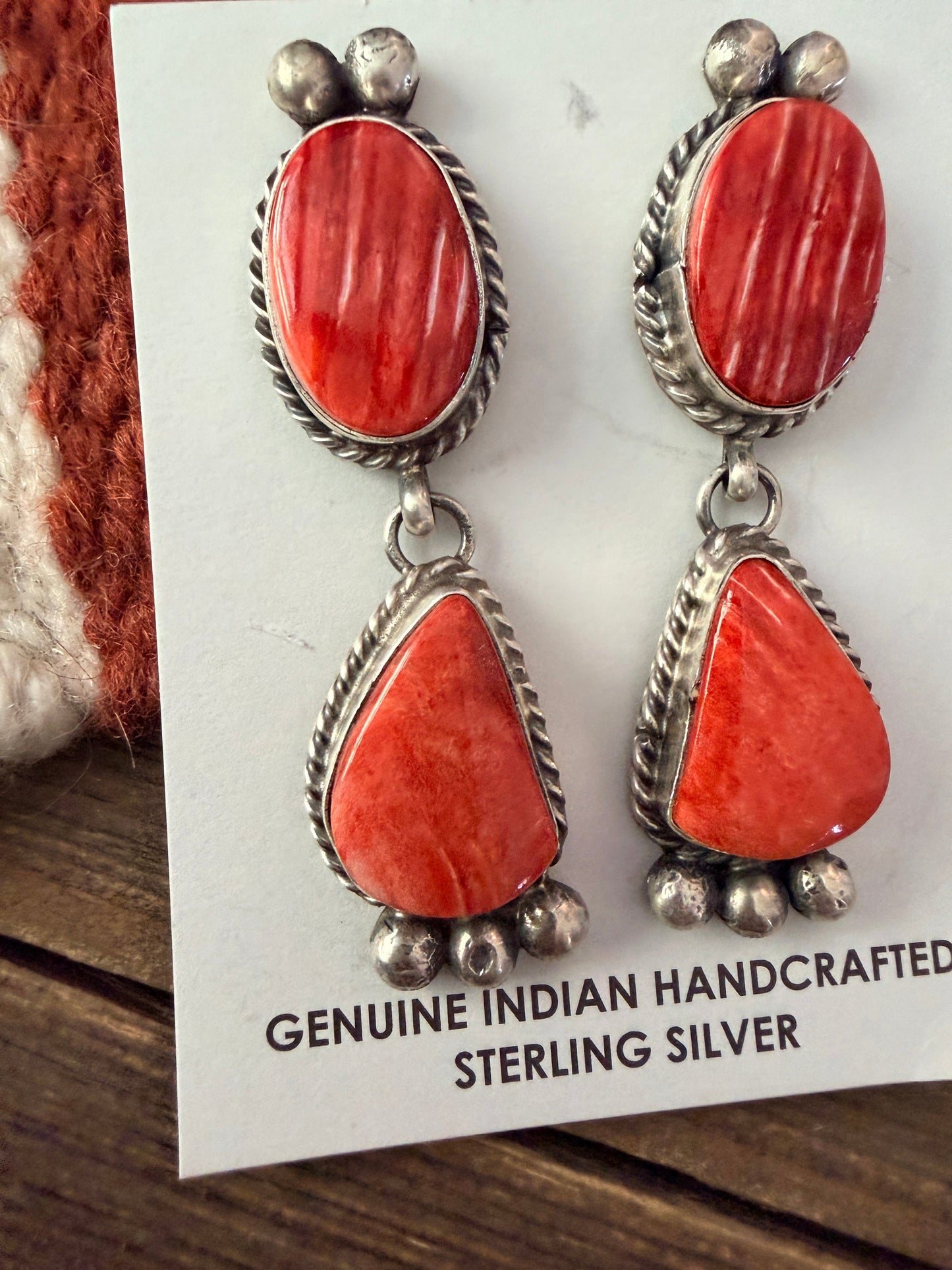 Handcrafted Red & Orange Spiny and Sterling Silver Dangle Earrings by Vicky Hicks