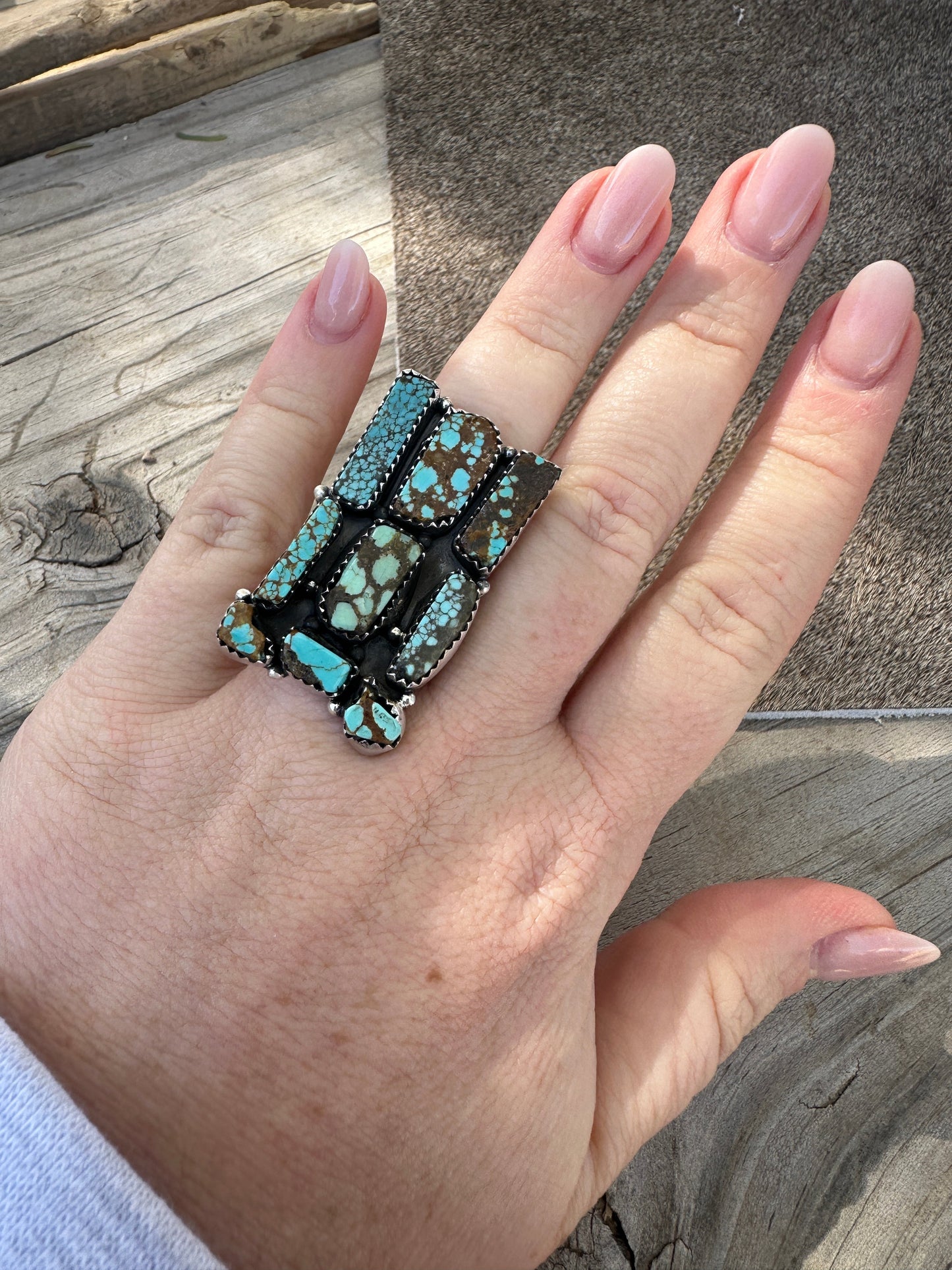 Beautiful Handmade Sterling Silver & Number 8 Turquoise Adjustable Ring