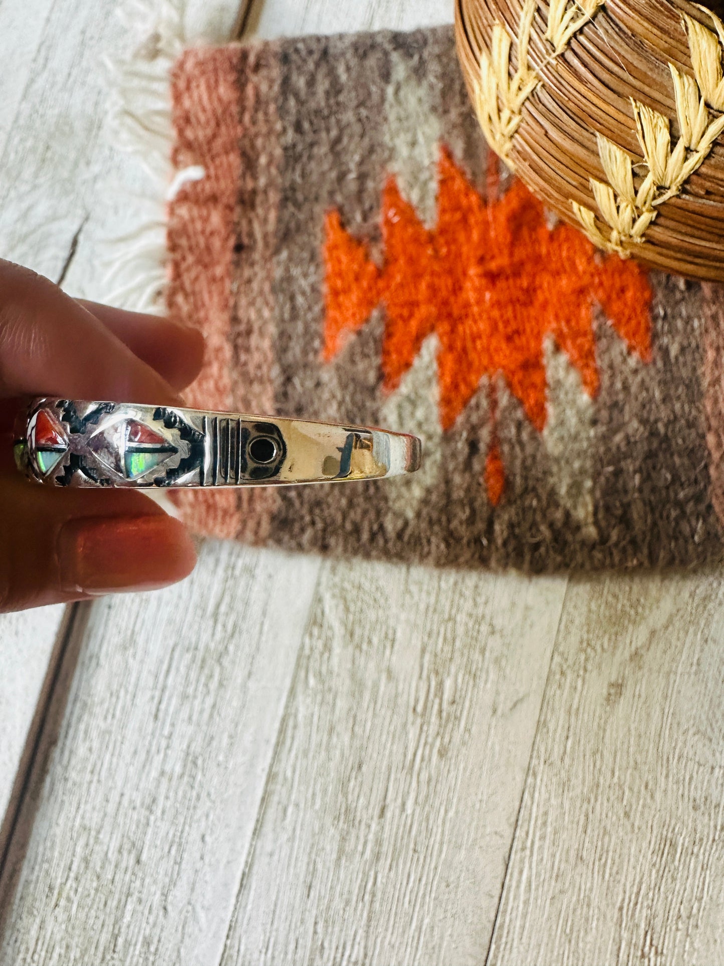 Handcrafted Multi Stone & Sterling Silver Inlay Cuff Bracelet