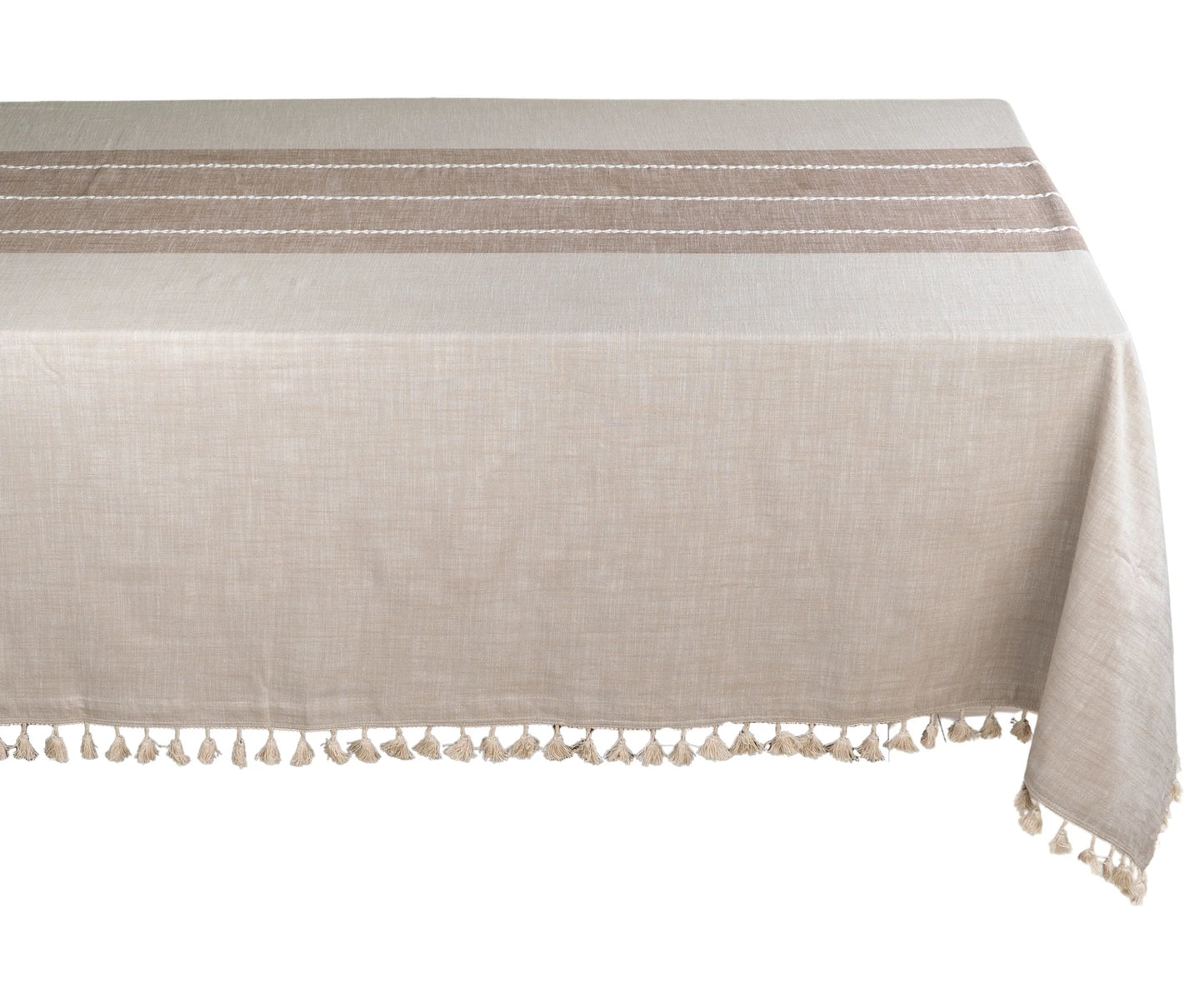 Beige Striped Tablecloth with Tassel
