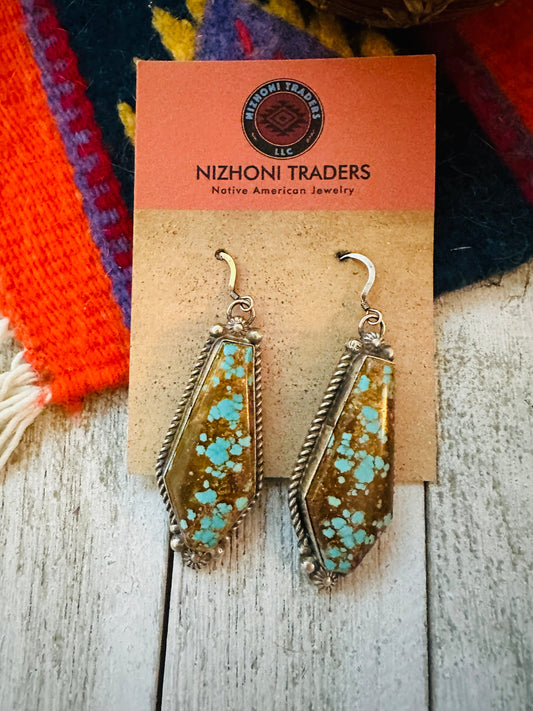 Handcrafted Number 8 Turquoise And Sterling Silver Dangle Earrings