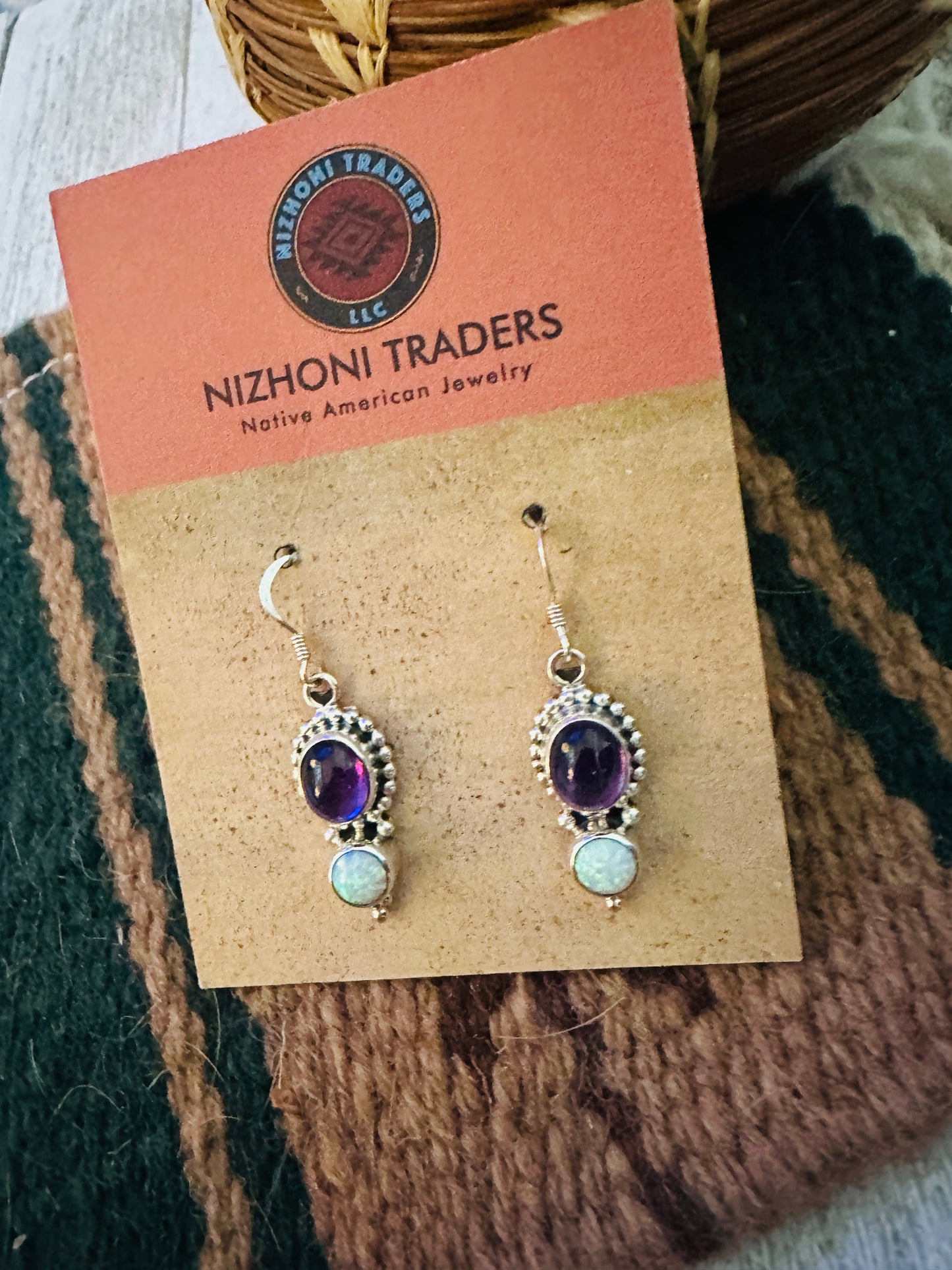 Handcrafted Amethyst, Opal & Sterling Silver Dangle Earrings