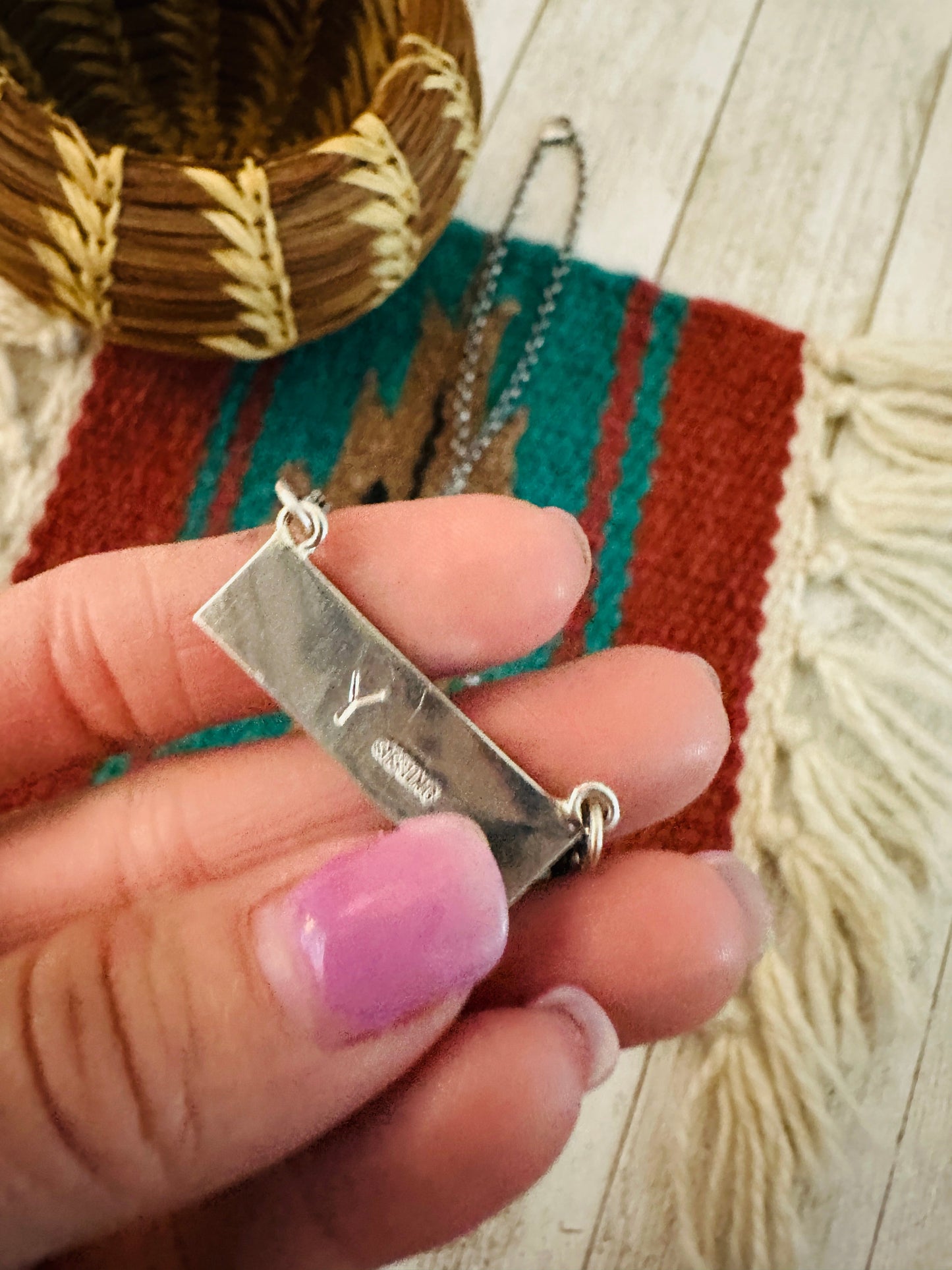 Handcrafted Multi Stone & Sterling Silver Inlay Bar Necklace